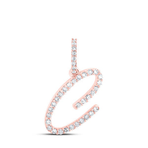 Diamond Initial & Letter Pendant | 10kt Rose Gold Womens Round Diamond C Initial Letter Pendant 1/6 Cttw | Splendid Jewellery GND