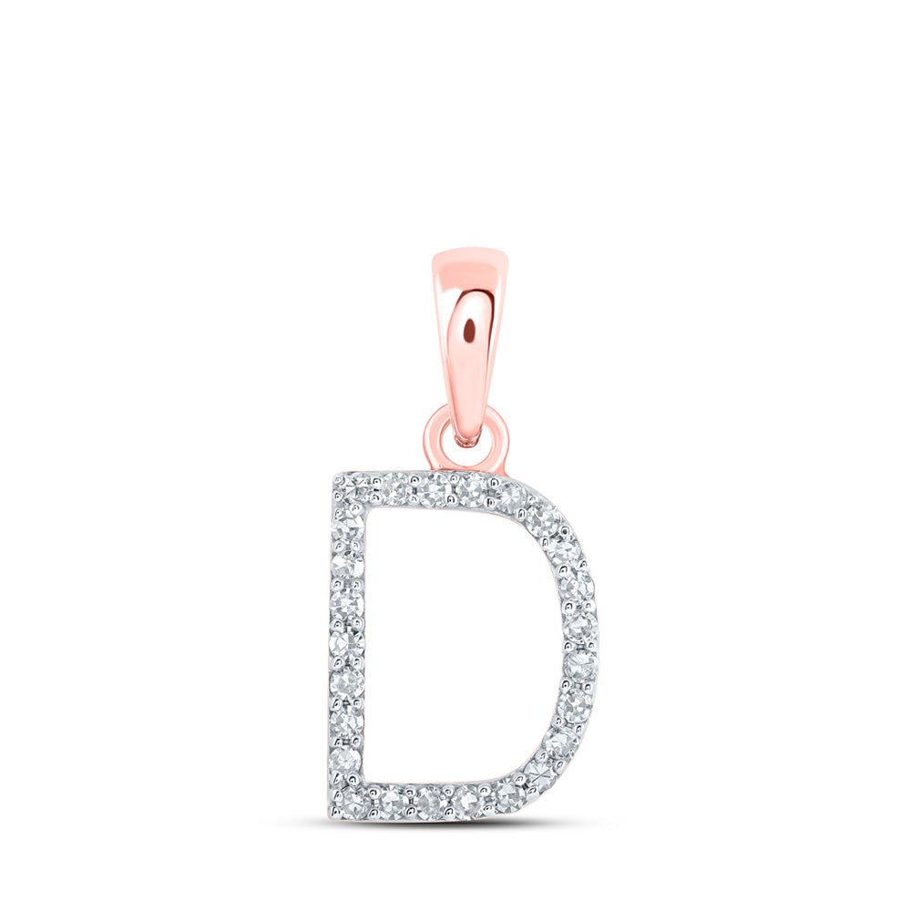 Diamond Initial & Letter Pendant | 10kt Rose Gold Womens Round Diamond D Initial Letter Pendant 1/10 Cttw | Splendid Jewellery GND