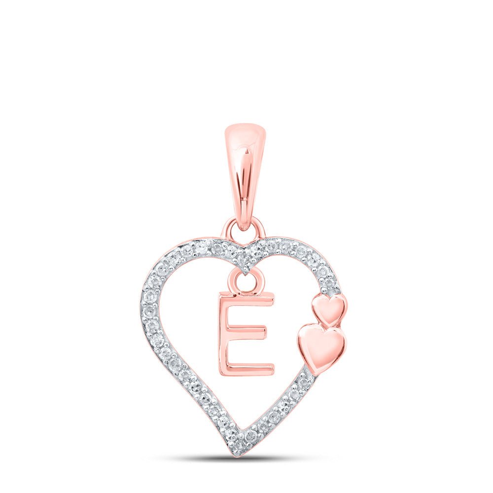 Diamond Initial & Letter Pendant | 10kt Rose Gold Womens Round Diamond E Heart Letter Pendant 1/10 Cttw | Splendid Jewellery GND