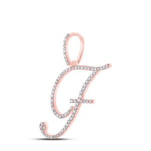 Diamond Initial & Letter Pendant | 10kt Rose Gold Womens Round Diamond F Initial Letter Pendant 1/2 Cttw | Splendid Jewellery GND