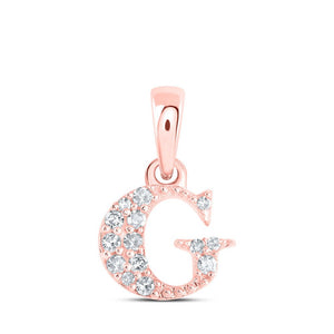 Diamond Initial & Letter Pendant | 10kt Rose Gold Womens Round Diamond G Initial Letter Pendant 1/20 Cttw | Splendid Jewellery GND