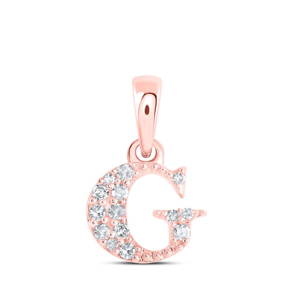 Diamond Initial & Letter Pendant | 10kt Rose Gold Womens Round Diamond G Initial Letter Pendant 1/20 Cttw | Splendid Jewellery GND