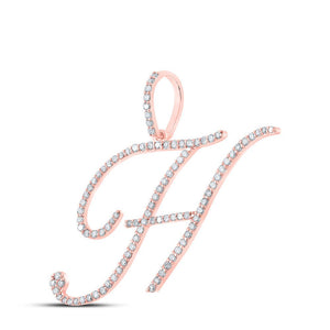 Diamond Initial & Letter Pendant | 10kt Rose Gold Womens Round Diamond H Initial Letter Pendant 5/8 Cttw | Splendid Jewellery GND