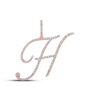 Diamond Initial & Letter Pendant | 10kt Rose Gold Womens Round Diamond H Initial Letter Pendant 5/8 Cttw | Splendid Jewellery GND