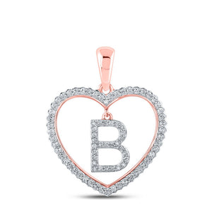 Diamond Initial & Letter Pendant | 10kt Rose Gold Womens Round Diamond Heart B Letter Pendant 1/4 Cttw | Splendid Jewellery GND