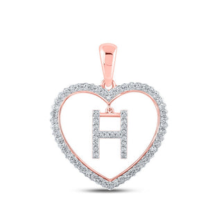 Diamond Initial & Letter Pendant | 10kt Rose Gold Womens Round Diamond Heart H Letter Pendant 1/4 Cttw | Splendid Jewellery GND