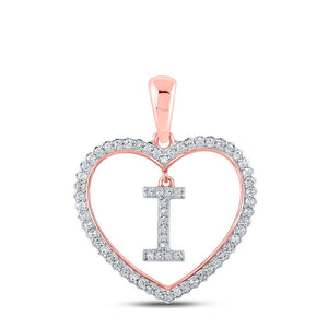 Diamond Initial & Letter Pendant | 10kt Rose Gold Womens Round Diamond Heart I Letter Pendant 1/4 Cttw | Splendid Jewellery GND