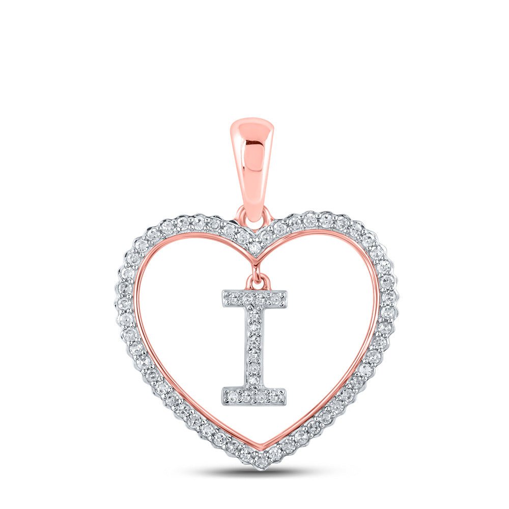 Diamond Initial & Letter Pendant | 10kt Rose Gold Womens Round Diamond Heart I Letter Pendant 1/4 Cttw | Splendid Jewellery GND