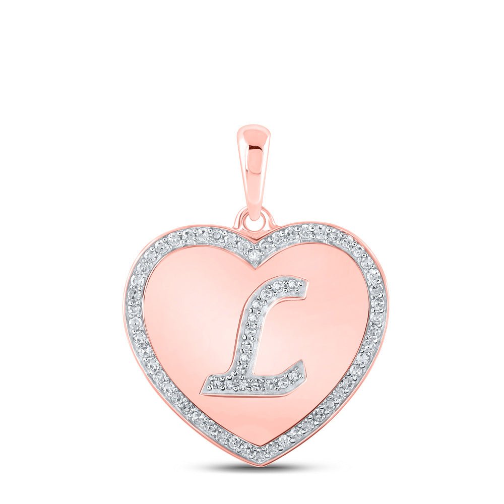 Diamond Initial & Letter Pendant | 10kt Rose Gold Womens Round Diamond Heart L Letter Pendant 1/4 Cttw | Splendid Jewellery GND