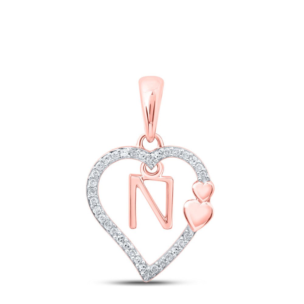 Diamond Initial & Letter Pendant | 10kt Rose Gold Womens Round Diamond Heart N Letter Pendant 1/10 Cttw | Splendid Jewellery GND