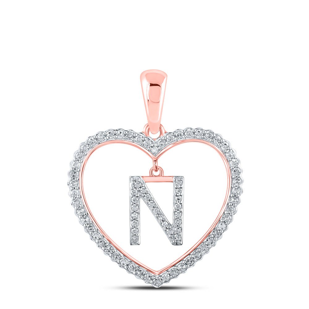 Diamond Initial & Letter Pendant | 10kt Rose Gold Womens Round Diamond Heart N Letter Pendant 1/4 Cttw | Splendid Jewellery GND