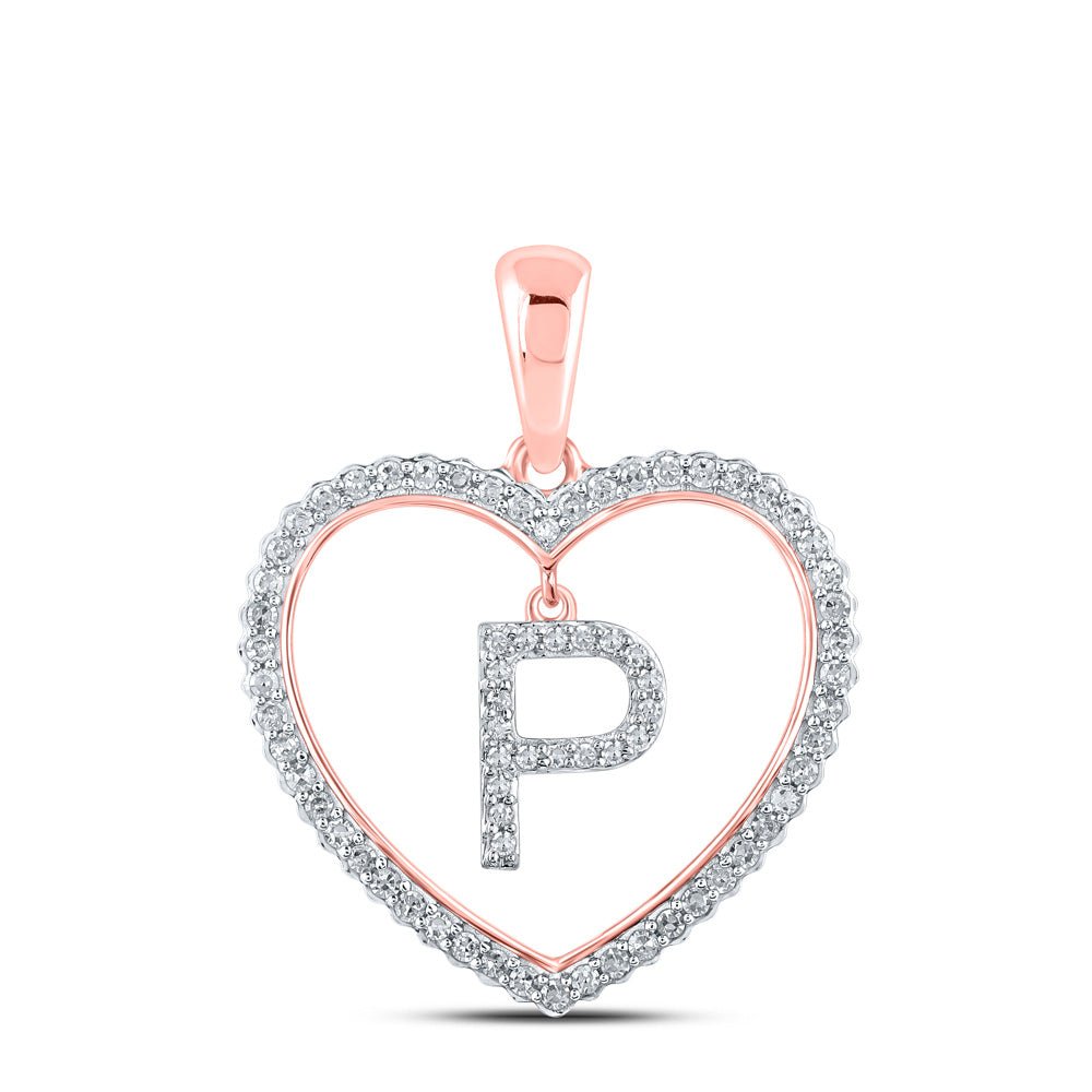 Diamond Initial & Letter Pendant | 10kt Rose Gold Womens Round Diamond Heart P Letter Pendant 1/4 Cttw | Splendid Jewellery GND