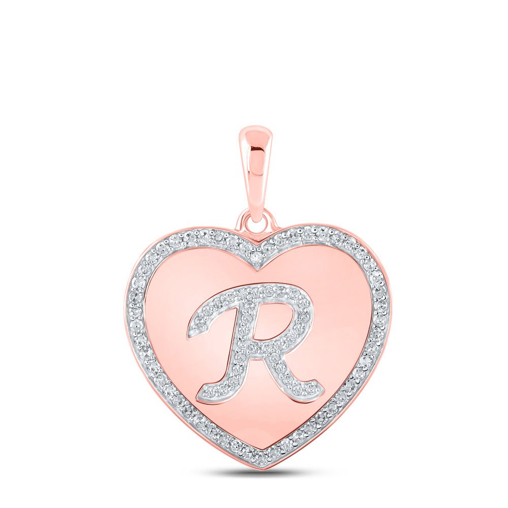 Diamond Initial & Letter Pendant | 10kt Rose Gold Womens Round Diamond Heart R Letter Pendant 1/4 Cttw | Splendid Jewellery GND