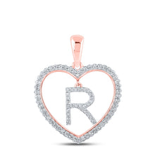 Load image into Gallery viewer, Heartfelt Diamond Initial Pendant | 10kt Rose Gold Womens Round Diamond Heart R Letter Pendant 1/4 Cttw | Splendid Jewellery - Alternate view 1 from Splendid Jewellery