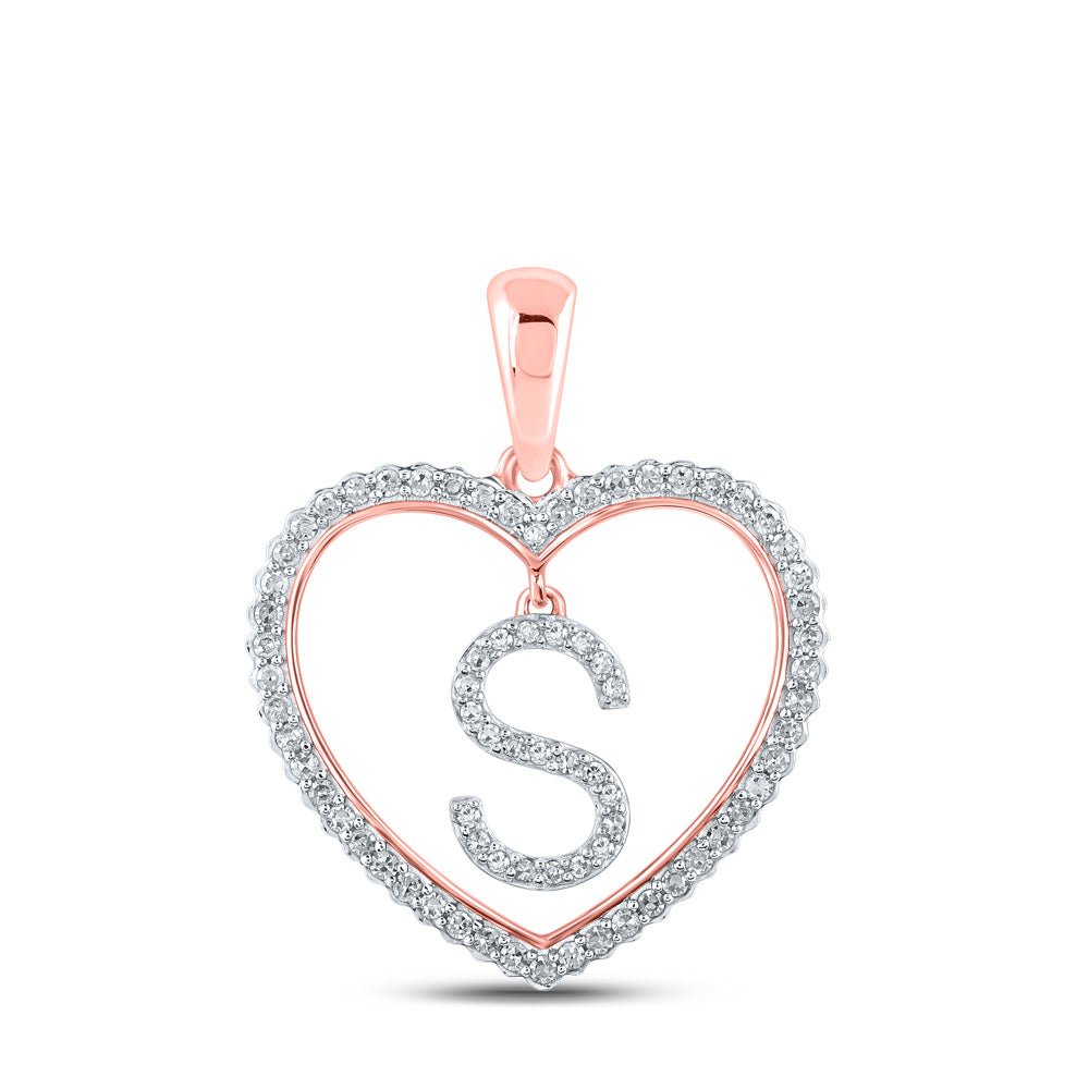 Diamond Initial & Letter Pendant | 10kt Rose Gold Womens Round Diamond Heart S Letter Pendant 1/4 Cttw | Splendid Jewellery GND