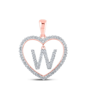 Diamond Initial & Letter Pendant | 10kt Rose Gold Womens Round Diamond Heart W Letter Pendant 1/4 Cttw | Splendid Jewellery GND