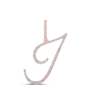 Diamond Initial & Letter Pendant | 10kt Rose Gold Womens Round Diamond I Initial Letter Pendant 3/8 Cttw | Splendid Jewellery GND