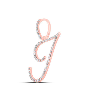 Diamond Initial & Letter Pendant | 10kt Rose Gold Womens Round Diamond I Initial Letter Pendant 3/8 Cttw | Splendid Jewellery GND