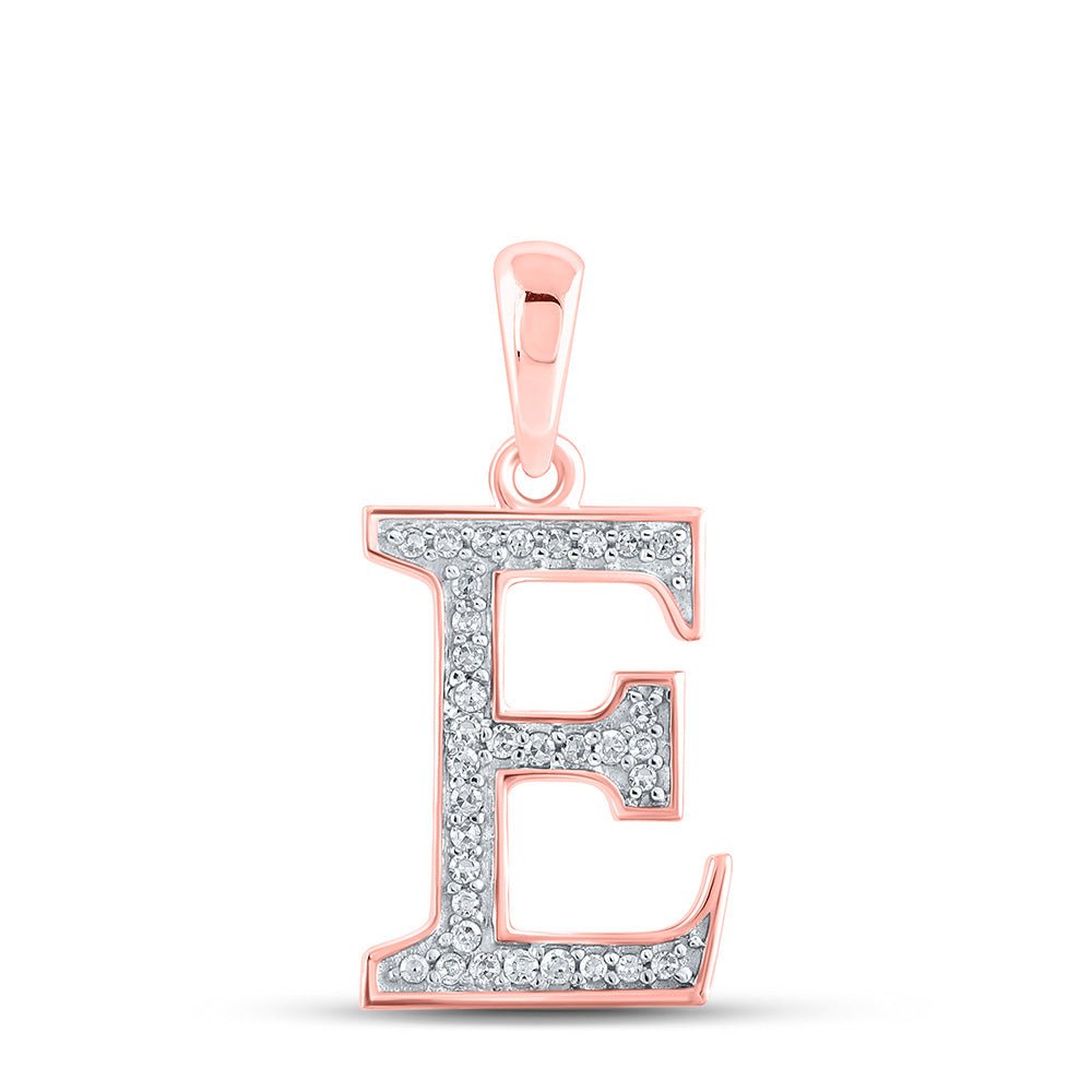 Diamond Initial & Letter Pendant | 10kt Rose Gold Womens Round Diamond Initial E Letter Pendant 1/12 Cttw | Splendid Jewellery GND