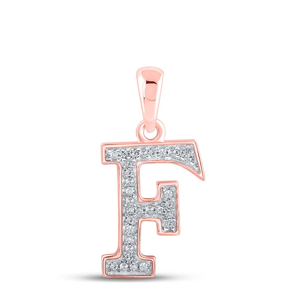 Diamond Initial & Letter Pendant | 10kt Rose Gold Womens Round Diamond Initial F Letter Pendant 1/12 Cttw | Splendid Jewellery GND