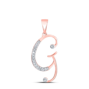 Diamond Initial & Letter Pendant | 10kt Rose Gold Womens Round Diamond Initial G Letter Pendant 1/12 Cttw | Splendid Jewellery GND