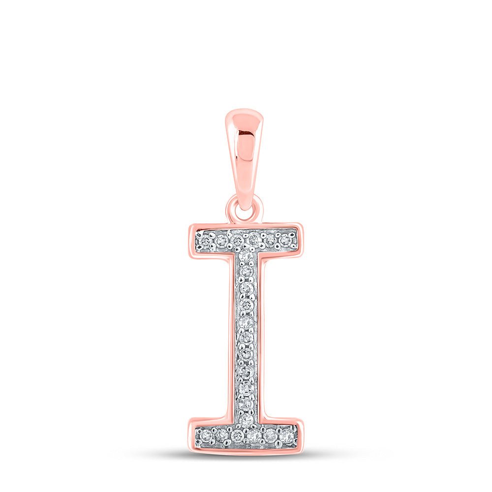 Diamond Initial & Letter Pendant | 10kt Rose Gold Womens Round Diamond Initial I Letter Pendant 1/20 Cttw | Splendid Jewellery GND