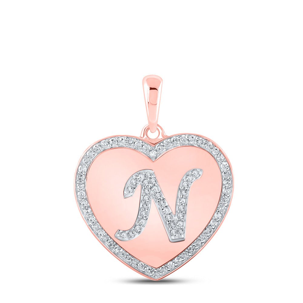 Diamond Initial & Letter Pendant | 10kt Rose Gold Womens Round Diamond Initial N Letter Pendant 1/4 Cttw | Splendid Jewellery GND