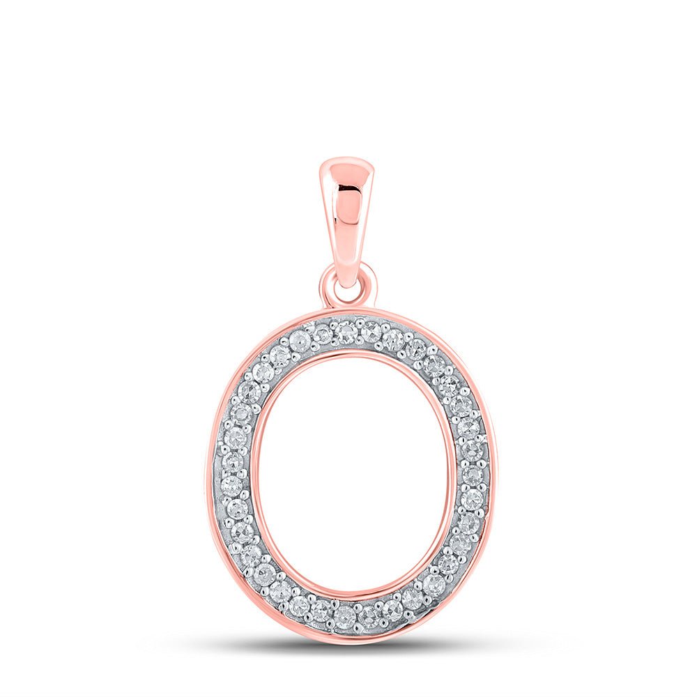 Diamond Initial & Letter Pendant | 10kt Rose Gold Womens Round Diamond Initial O Letter Pendant 1/10 Cttw | Splendid Jewellery GND