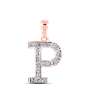 Diamond Initial & Letter Pendant | 10kt Rose Gold Womens Round Diamond Initial P Letter Pendant 1/10 Cttw | Splendid Jewellery GND