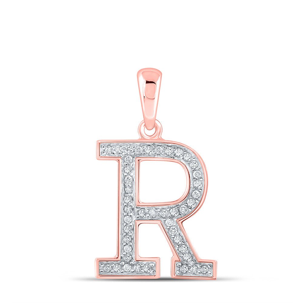 Diamond Initial & Letter Pendant | 10kt Rose Gold Womens Round Diamond Initial R Letter Pendant 1/12 Cttw | Splendid Jewellery GND