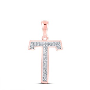 Diamond Initial & Letter Pendant | 10kt Rose Gold Womens Round Diamond Initial T Letter Pendant 1/20 Cttw | Splendid Jewellery GND