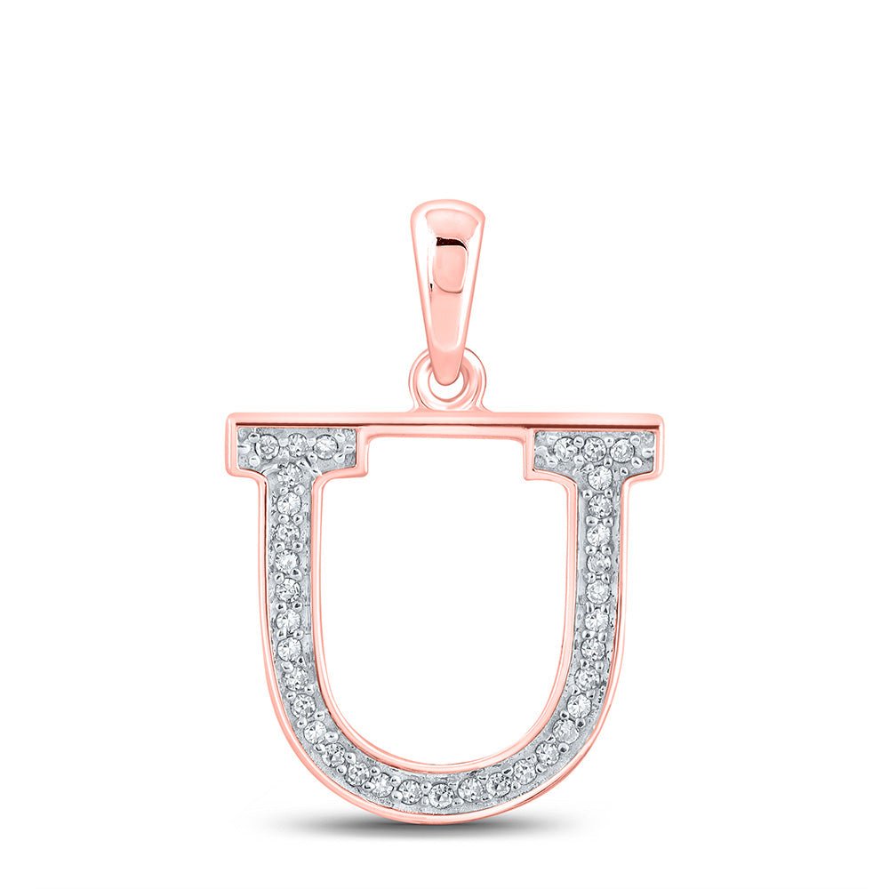 Diamond Initial & Letter Pendant | 10kt Rose Gold Womens Round Diamond Initial U Letter Pendant 1/12 Cttw | Splendid Jewellery GND