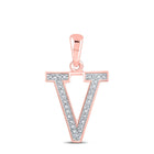 Romantic Rose Gold Diamond Initial V Pendant - Personalized Charm Necklace - Alternate view 1 from Splendid Jewellery