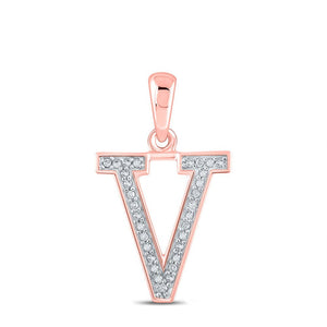 Diamond Initial & Letter Pendant | 10kt Rose Gold Womens Round Diamond Initial V Letter Pendant 1/20 Cttw | Splendid Jewellery GND