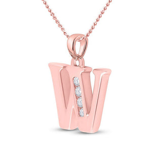 Diamond Initial & Letter Pendant | 10kt Rose Gold Womens Round Diamond Initial W Letter Pendant 1/20 Cttw | Splendid Jewellery GND
