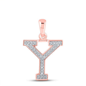 Diamond Initial & Letter Pendant | 10kt Rose Gold Womens Round Diamond Initial Y Letter Pendant 1/12 Cttw | Splendid Jewellery GND