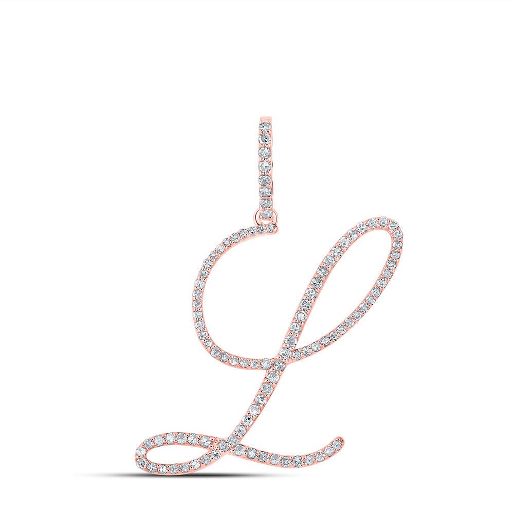 Diamond Initial & Letter Pendant | 10kt Rose Gold Womens Round Diamond L Initial Letter Pendant 1/2 Cttw | Splendid Jewellery GND