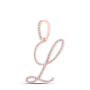 Diamond Initial & Letter Pendant | 10kt Rose Gold Womens Round Diamond L Initial Letter Pendant 1/2 Cttw | Splendid Jewellery GND