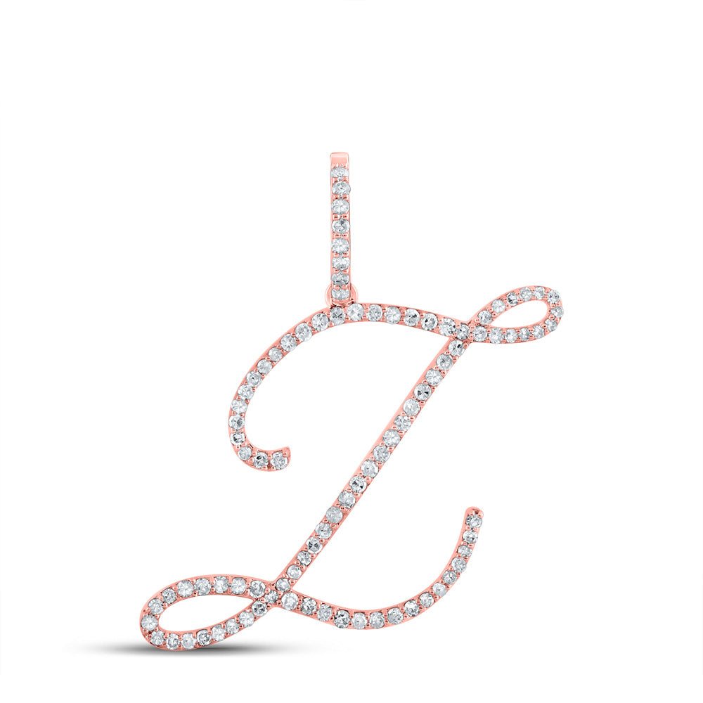 Diamond Initial & Letter Pendant | 10kt Rose Gold Womens Round Diamond L Initial Letter Pendant 5/8 Cttw | Splendid Jewellery GND