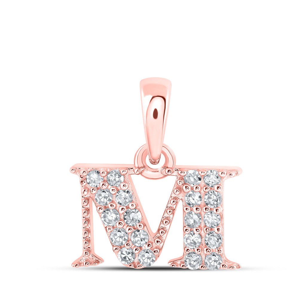 Diamond Initial & Letter Pendant | 10kt Rose Gold Womens Round Diamond M Initial Letter Pendant 1/10 Cttw | Splendid Jewellery GND