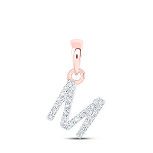 Diamond Initial & Letter Pendant | 10kt Rose Gold Womens Round Diamond M Initial Letter Pendant 1/20 Cttw | Splendid Jewellery GND