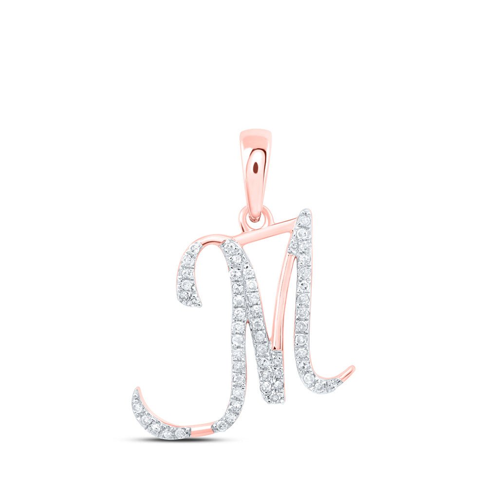 Diamond Initial & Letter Pendant | 10kt Rose Gold Womens Round Diamond M Initial Letter Pendant 1/6 Cttw | Splendid Jewellery GND
