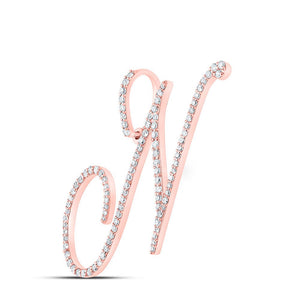 Diamond Initial & Letter Pendant | 10kt Rose Gold Womens Round Diamond N Initial Letter Pendant 5/8 Cttw | Splendid Jewellery GND