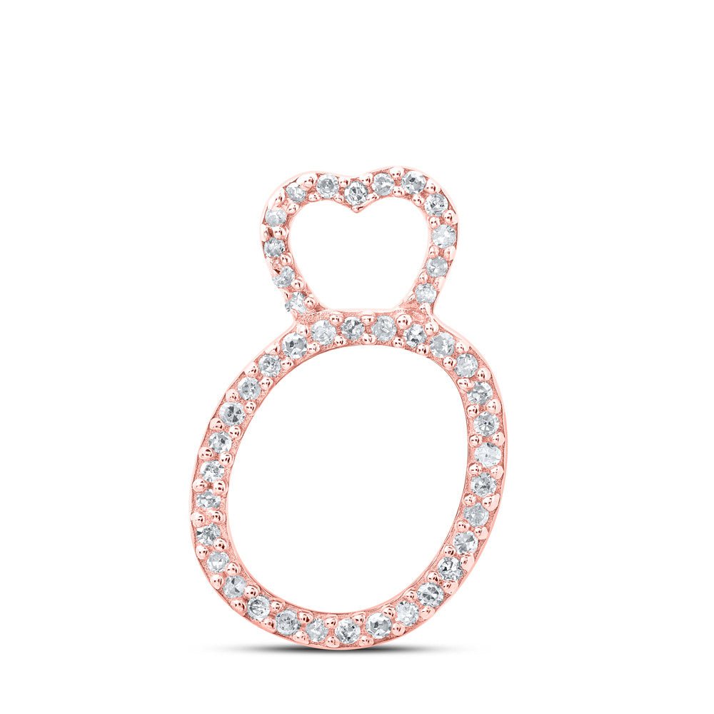 Diamond Initial & Letter Pendant | 10kt Rose Gold Womens Round Diamond O Heart Letter Pendant 1/8 Cttw | Splendid Jewellery GND