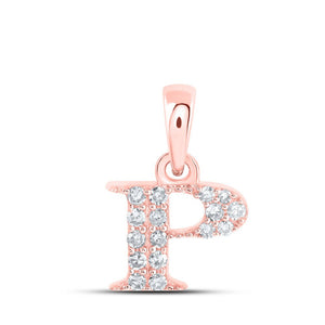 Diamond Initial & Letter Pendant | 10kt Rose Gold Womens Round Diamond P Initial Letter Pendant 1/10 Cttw | Splendid Jewellery GND