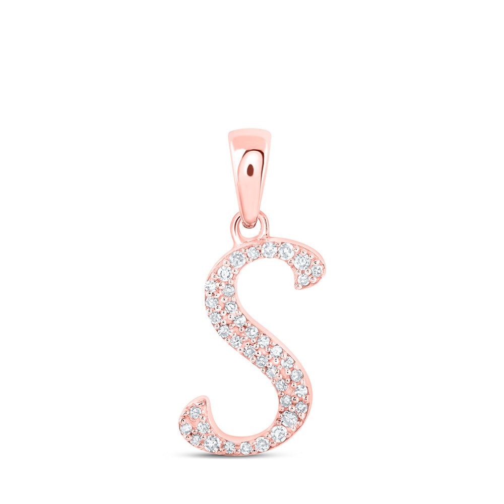 Diamond Initial & Letter Pendant | 10kt Rose Gold Womens Round Diamond S Initial Letter Pendant 1/10 Cttw | Splendid Jewellery GND