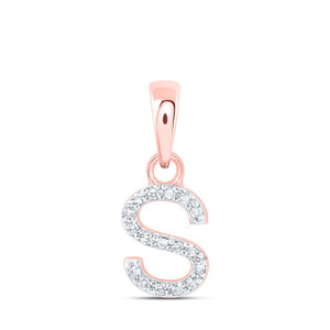 Diamond Initial & Letter Pendant | 10kt Rose Gold Womens Round Diamond S Initial Letter Pendant 1/20 Cttw | Splendid Jewellery GND