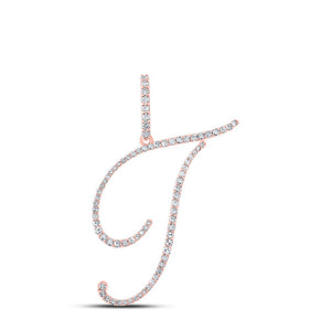 Diamond Initial & Letter Pendant | 10kt Rose Gold Womens Round Diamond T Initial Letter Pendant 3/8 Cttw | Splendid Jewellery GND