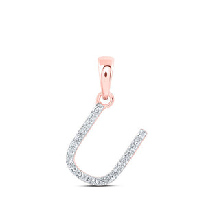 Diamond Initial & Letter Pendant | 10kt Rose Gold Womens Round Diamond U Initial Letter Pendant 1/12 Cttw | Splendid Jewellery GND