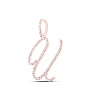 Diamond Initial & Letter Pendant | 10kt Rose Gold Womens Round Diamond U Initial Letter Pendant 1/2 Cttw | Splendid Jewellery GND